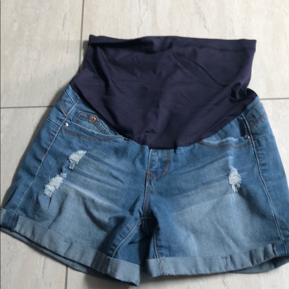 Pink blush maternity jean shorts
